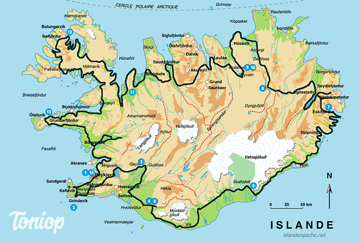 roadtrip, islande, 2 semaines, 15 jours, trajet, étapes, carte